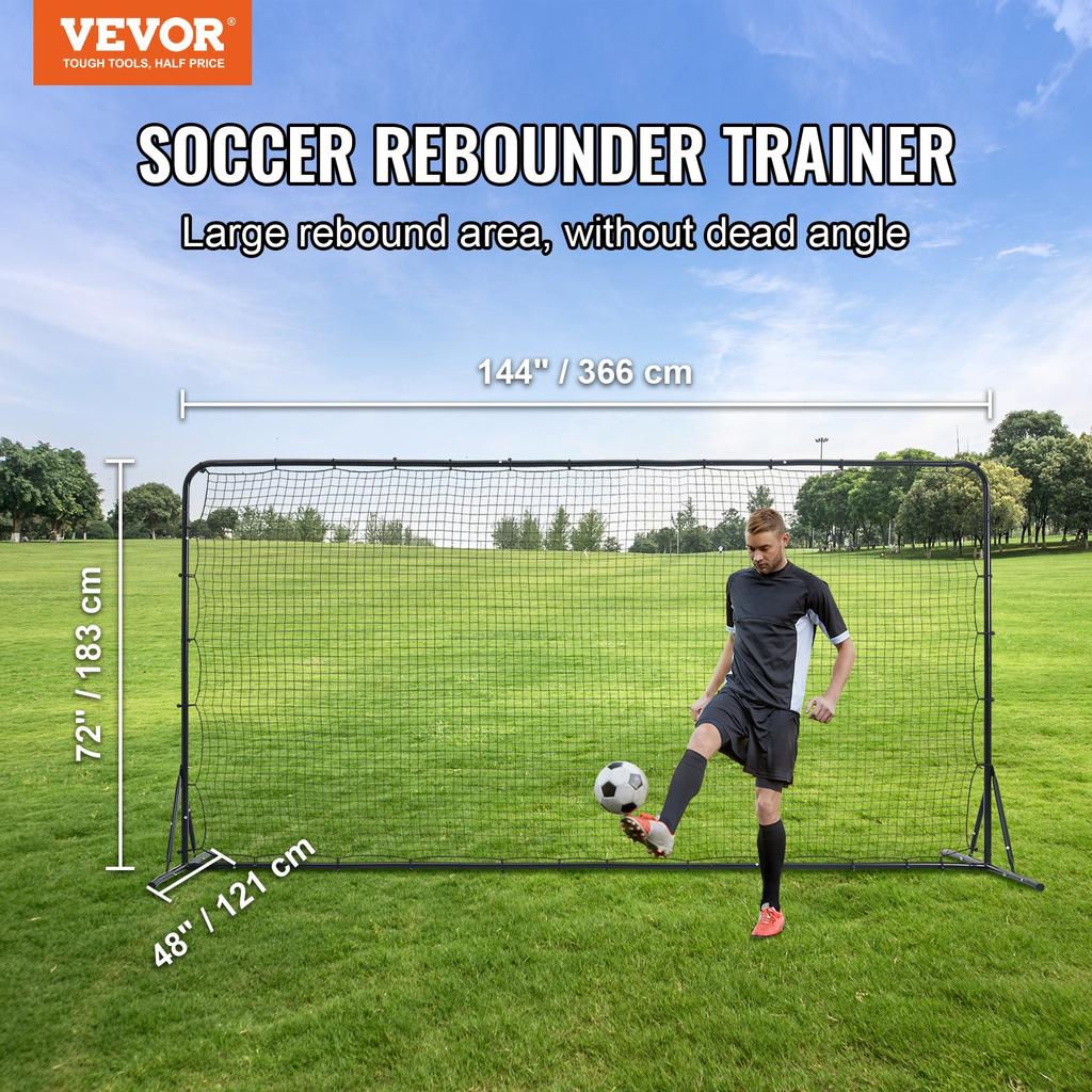 VEVOR Soccer Rebounder Net, 12x6FT Iron Soccer Training Equipment, Sports Football Training Gift with Portable Bag