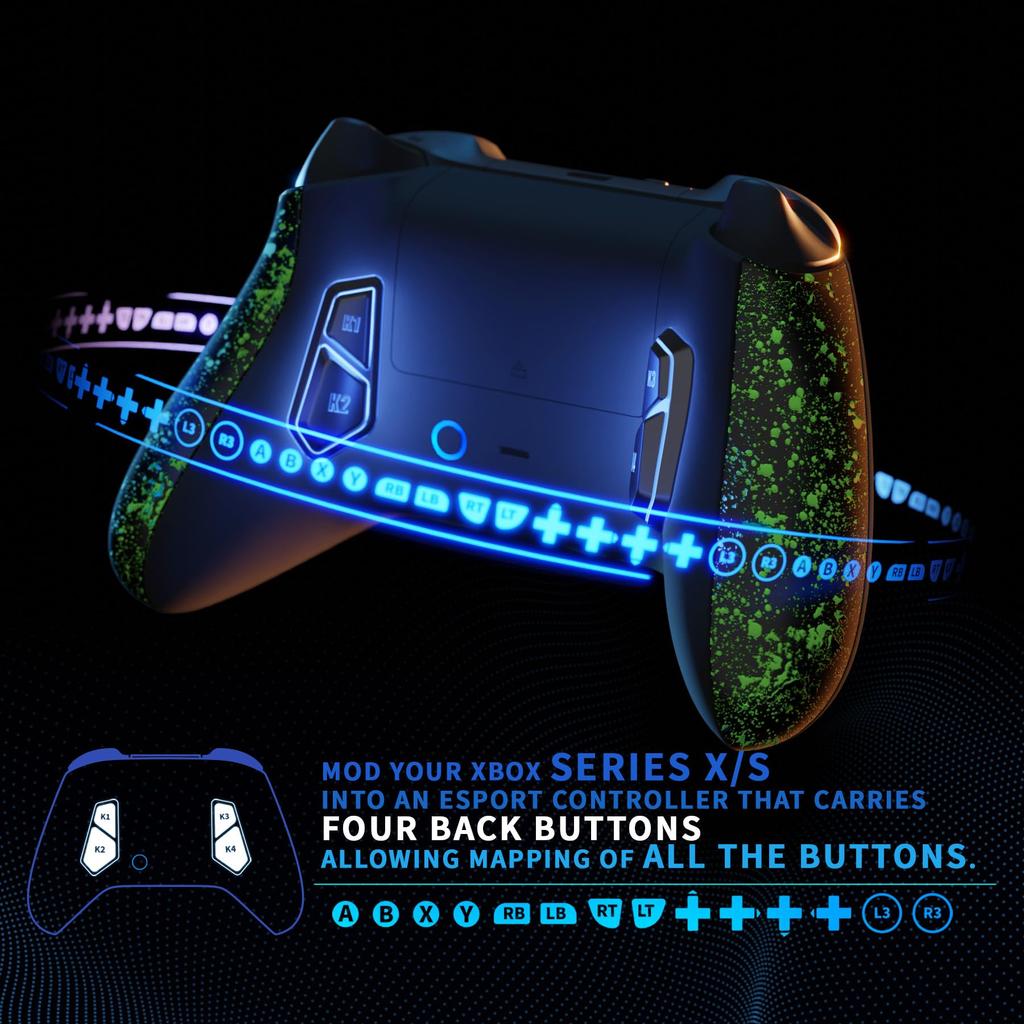 EXtremeRate Текстурированный комплект VICTOR X для Xbox Series 6 Черный Переработанная задняя часть и 4 задние кнопки Контроллер не входит в комплект S/X, Профили, Корпус,
