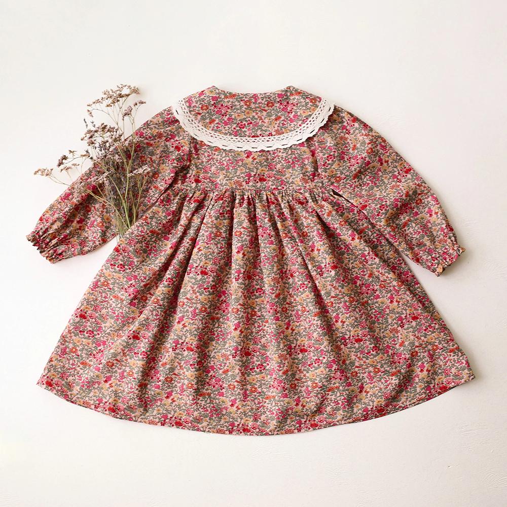 Весенние Винтажные Цветочные Платья для Девочек Малышек Детская Одежда