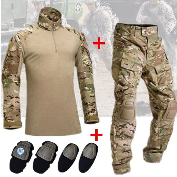 Tactical Gear Camouflage Tactical Military Uniform Clothing Sets Paintball US Army Combat Shirt + Cargo Pants with Elbow & Knee Pads
