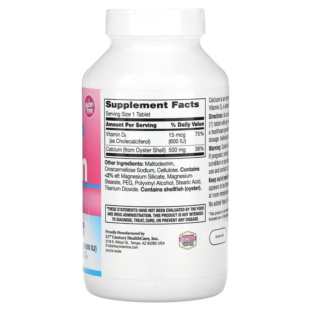 21st Century, Calcium 500 + D3, 15Mcg(600Iu), 400 Tablets
