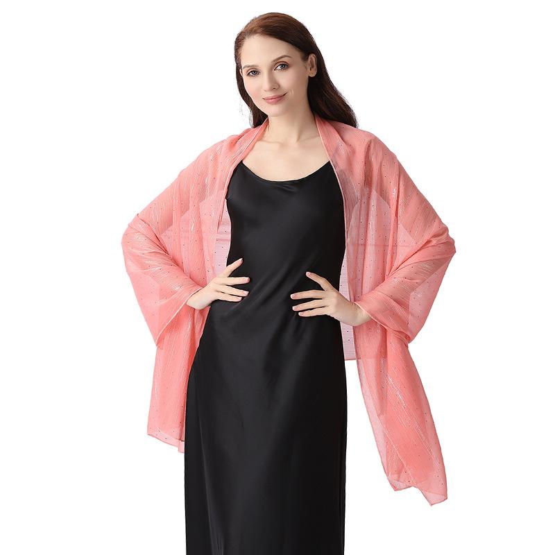 Элегантная шаль-накидка 70*200 см для женщин, официальная, легкий прозрачный шифон, со стразами и серебряной проволокой