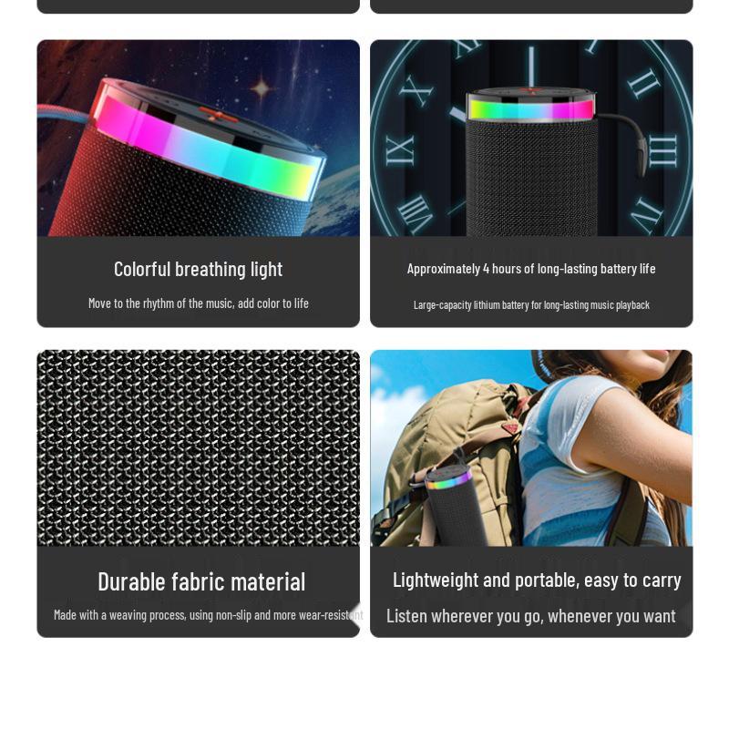 Портативная уличная TWS Bluetooth колонка с цветной подсветкой и слотом для карты, модель W17