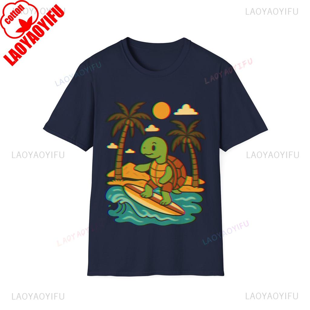 Surfing Turtle Unisex Graphic T Shirts Beach Vibes Tee Vacation Unisex Unisex Tee Summer Fashion High Quality Cotton Streetwear Tops