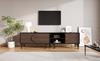180*35*49cm lowboard TV cabinet with 2 cabinets, TV board with open storage compartments, dark walnut colored, suitable for 80 inch TVs