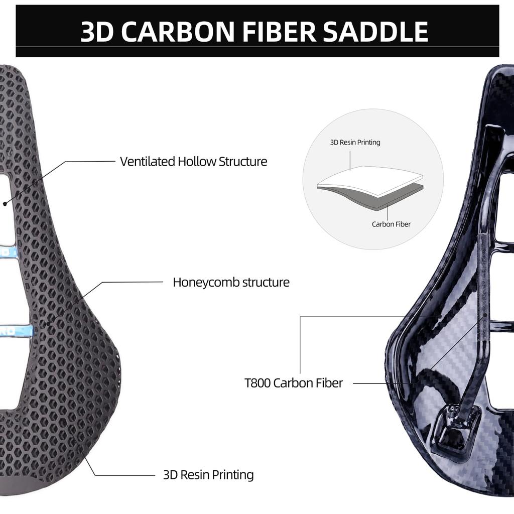 3D Printed Full Carbon Fiber Bicycle Saddle for Men/Women - 7 X 9mm Carbon Rails - Adaptive Bicycle Seat for Mountain Road and Gravel Bikes