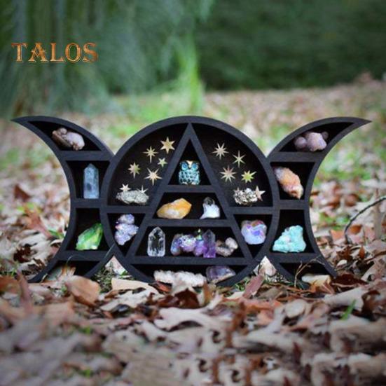 Деревянная полка для демонстрации луны, настенная полка для коллекционирования, настенная полка в виде полумесяца для кристаллов, драгоценных камней, свечей, предметов коллекционирования