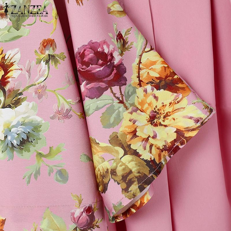 ZANZEA Женский повседневный костюм из двух частей: блузка с цветочным принтом и широкие брюки