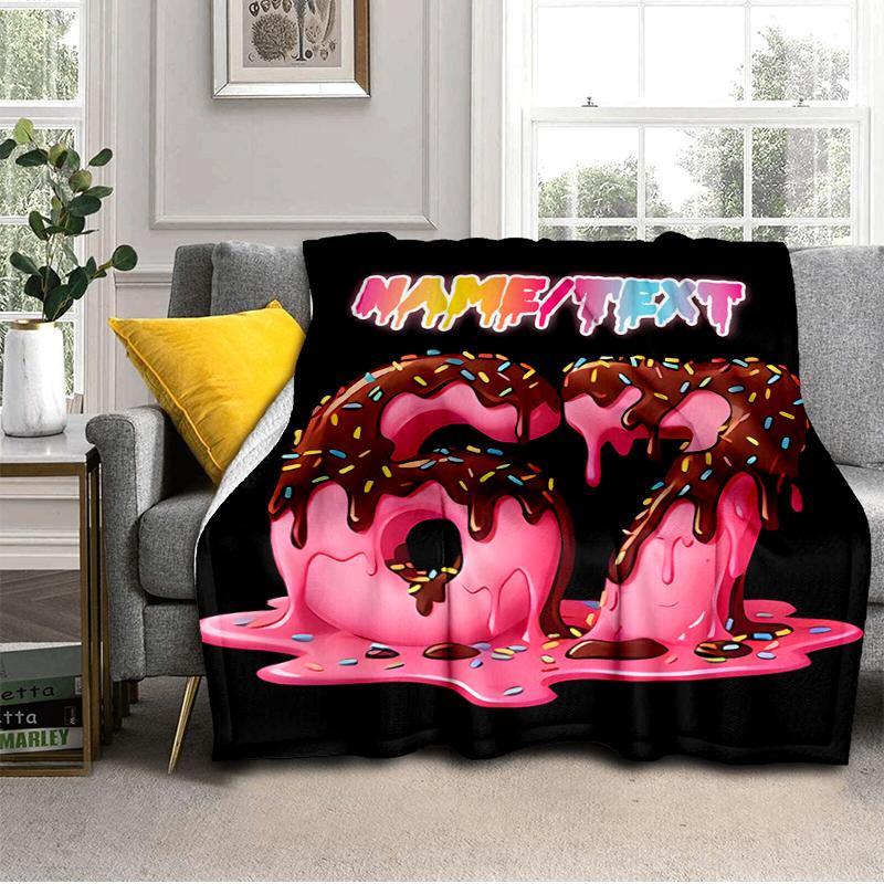 1PC Custom Name Dessert Number Celebration flannel blanket versatile,all-season throw suitable for the living room,bedroom,camping,travel,and gift