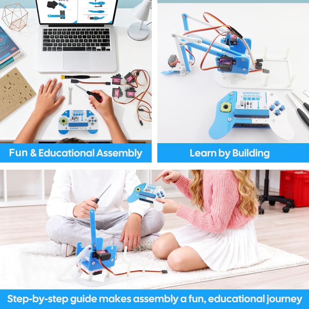 SIYEENOVE Умный робот-манипулятор Microbit, комплект для сборки с японским PDF-руководством, программируемый механический манипулятор 4DF [Microbit V2 и батарейки AA]