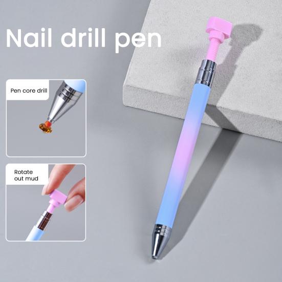 Rhinestone Art Pen with Wax Ergonomic Design Automatic Refillable Nail Pen DIY Craft Fine Tip Manicure Pen