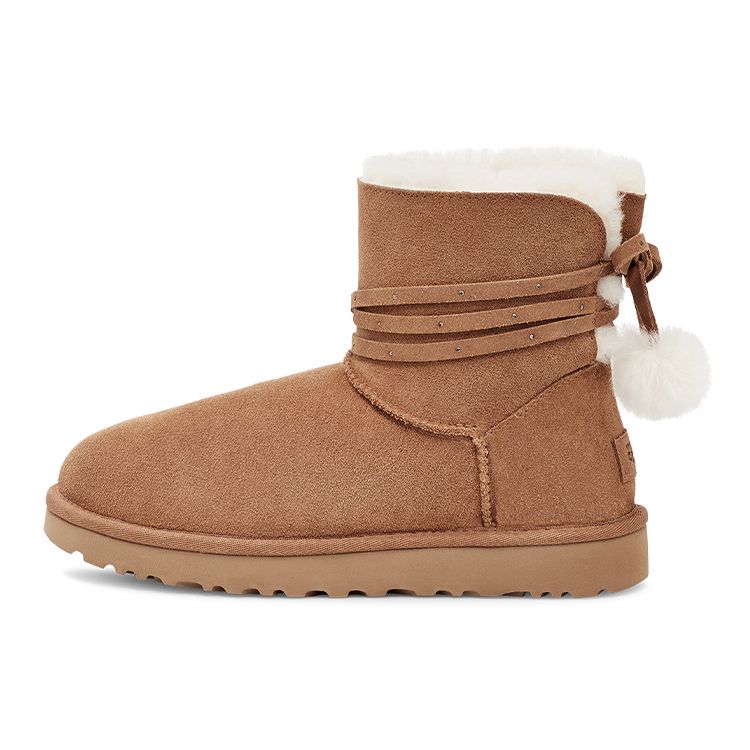 UGG Теплые и прочные мини-ботинки Bailey с бантом Pom, женские короткие зимние ботинки каштанового цвета 1125382-CHE