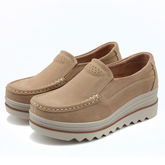 Весенняя женская обувь на плоской подошве, кроссовки на платформе, без шнуровки на плоской подошве, кожаные замшевые женские лоферы, мокасины, повседневная обувь, женские криперы 365