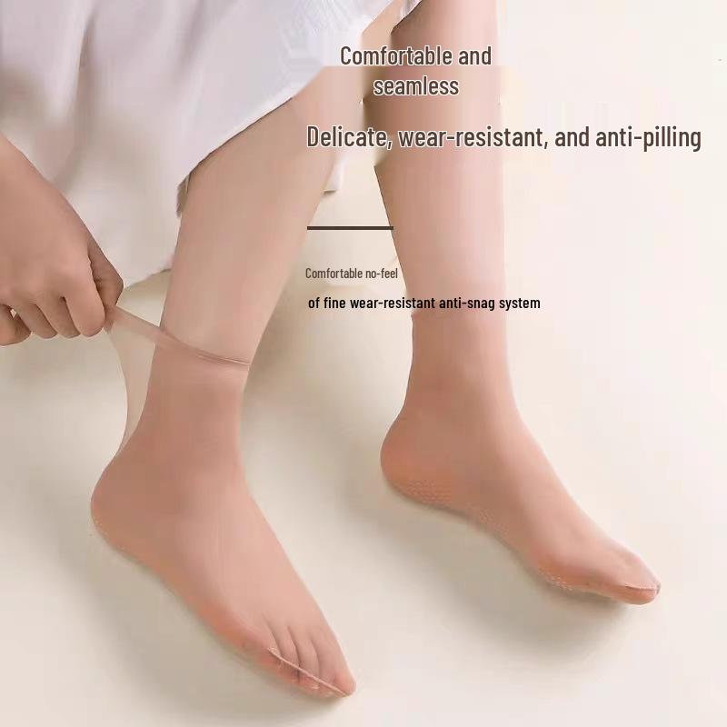 Женские ультратонкие кристальные чулки против зацепок с противоскользящими точками - Дышащие, Легкие, Телесного цвета, До середины икры