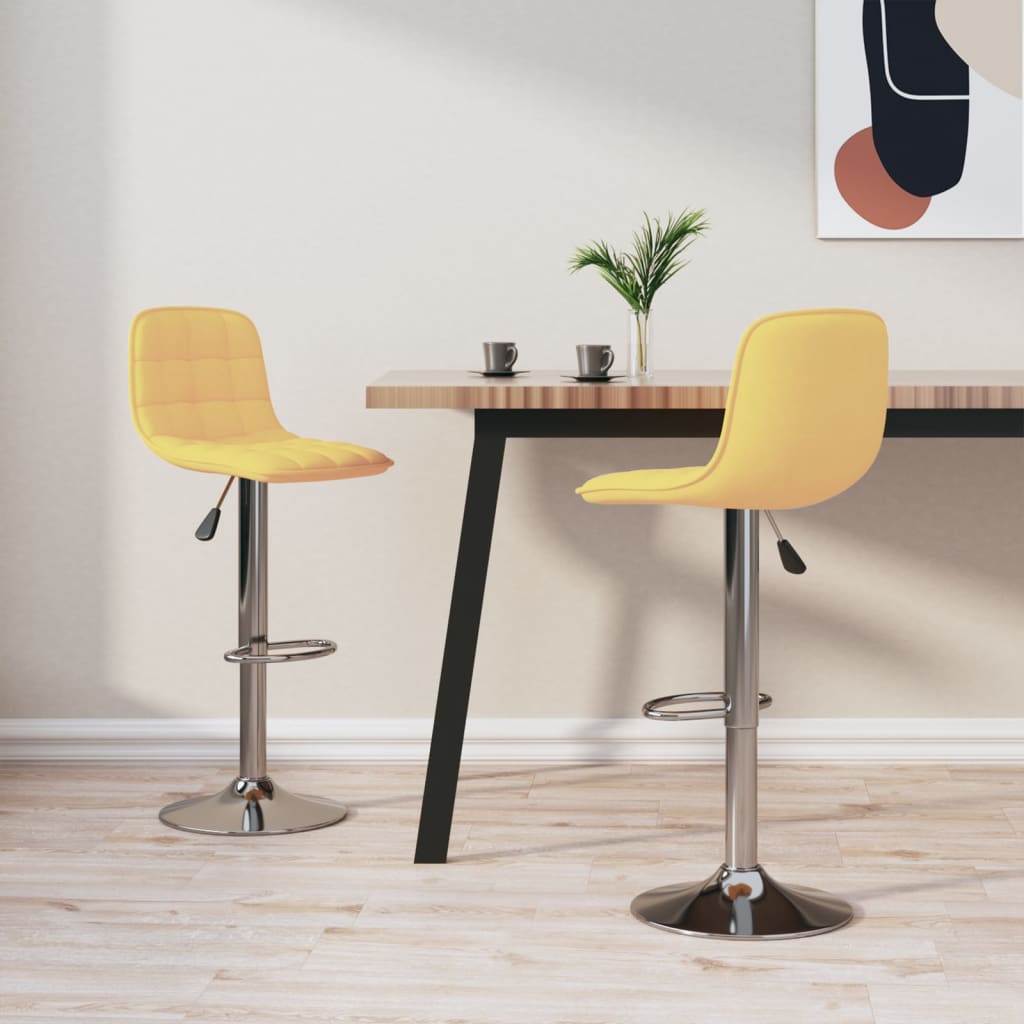Bar Stool 2 pcs Yellow Fabric