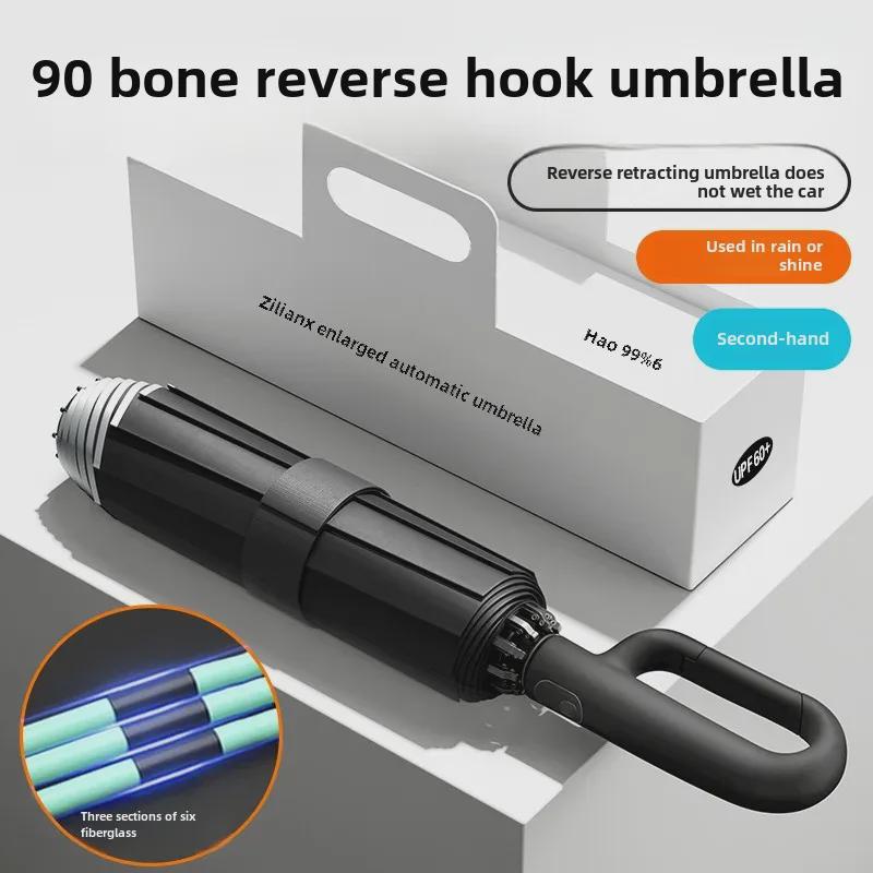 72-Bone Automatic Reverse Folding Umbrella - Oversized, Dual-use for Sun and Rain, Unisex
