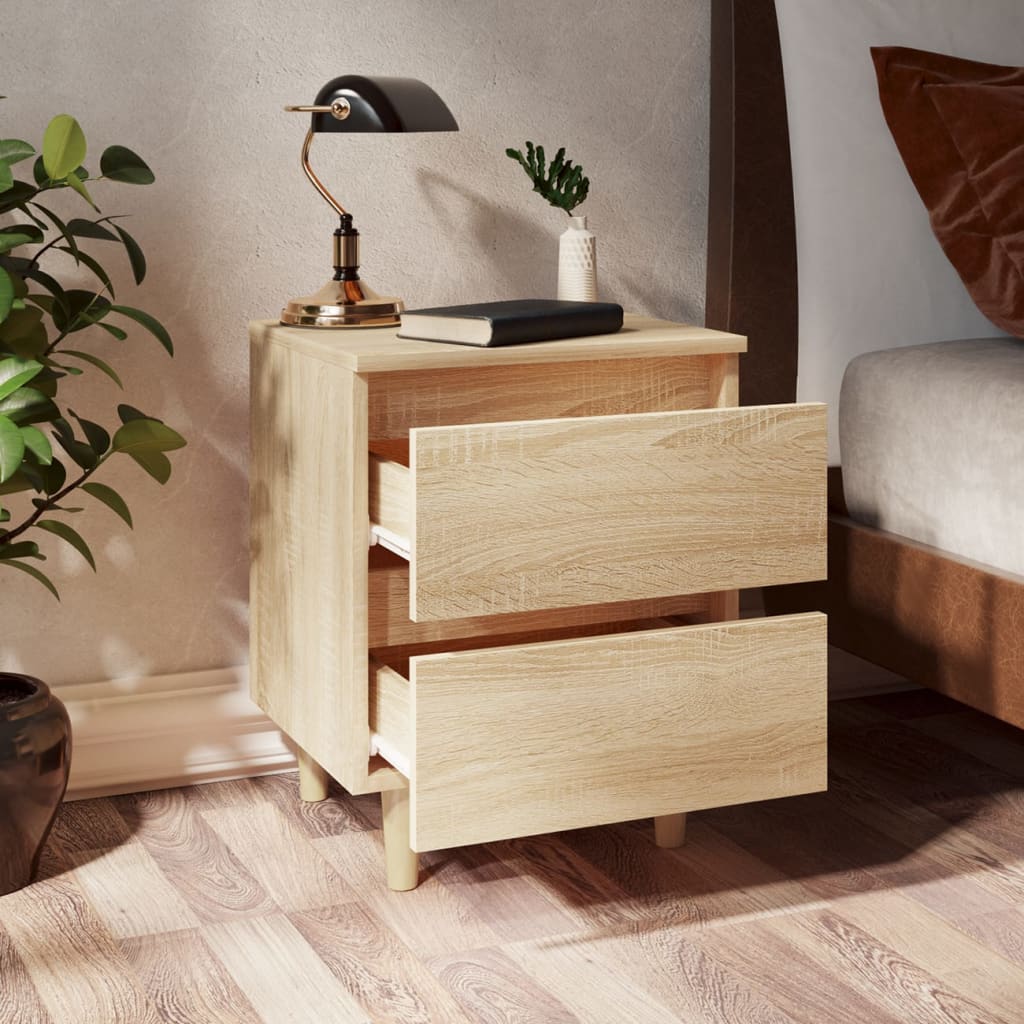 Nightstands 2 pcs Pine Wood Legs Sonoma Oak Finish 40 x 35 x 50 cm