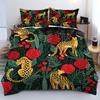 Комплект постельного белья с леопардовым принтом из 2/3 предметов, пододеяльник с тропическими листьями и цветочным принтом (Пододеяльник+наволочка) Чехол на одеяло с изображением животных и растений