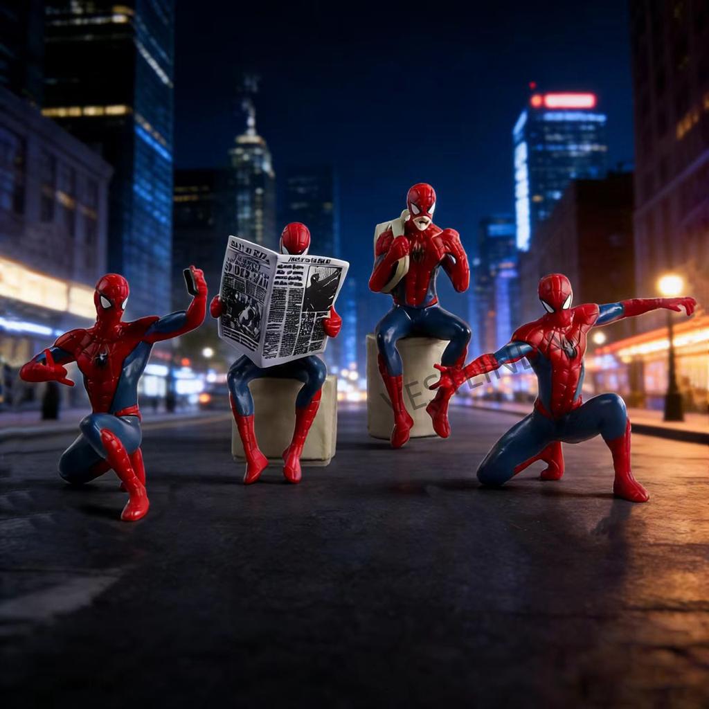 1/4 шт. Модельная игрушка Marvel Супер Человек-паук Ручная работа Фигурка Действия Украшение Кино-аксессуар Коллекционная Рождественский Подарок ПВХ Безопасно для Детей Развлекательная Забавная