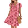 Women's Dresses Short Sleeve V-Neck Floral Printed Loose Casual Temperament Beach Dresses