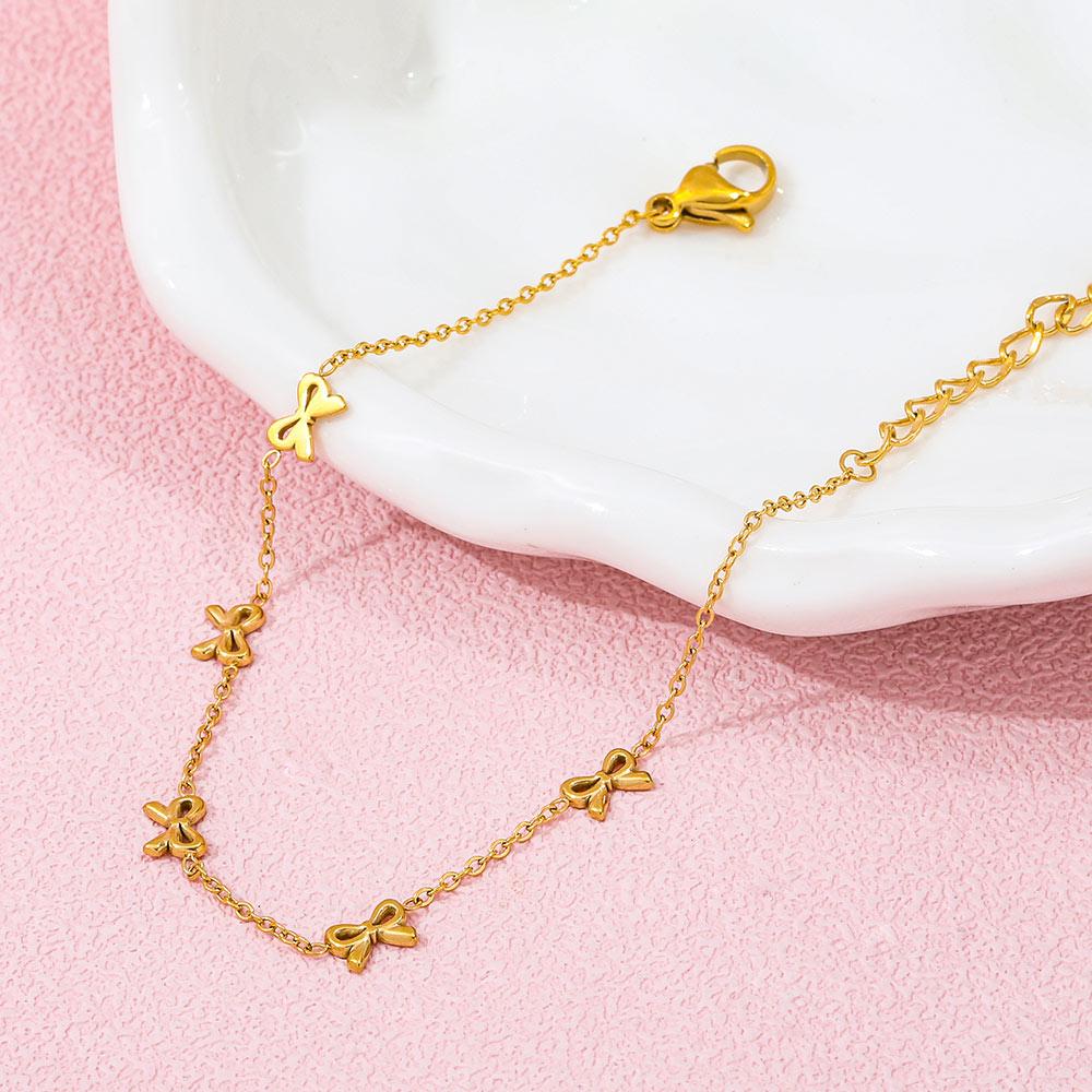 High End Gold Plated Stainless Steel 5 Bowknot Bracelet for Women Jewelry