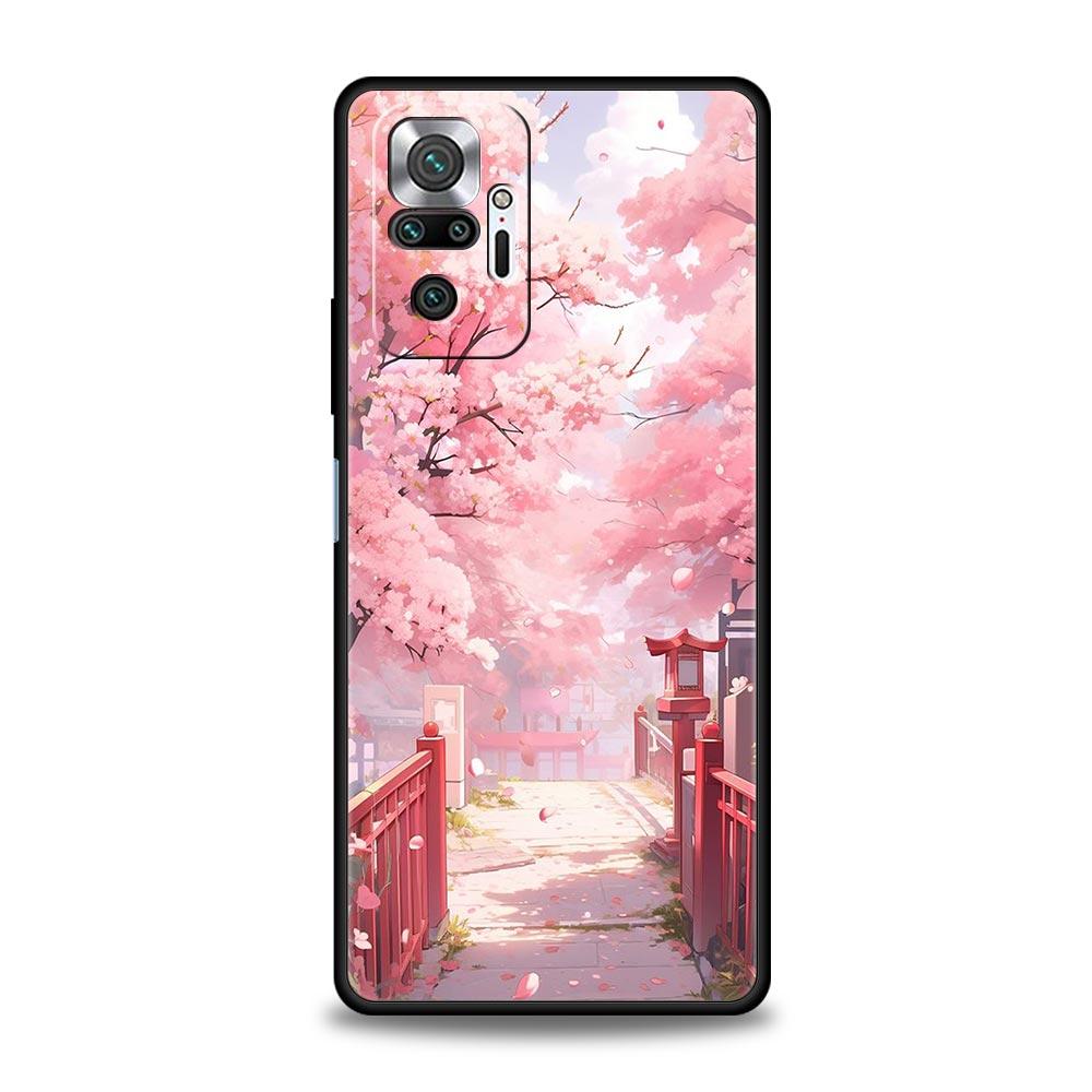Розовый чехол для телефона с цветами вишни на весну для Xiaomi Redmi Note 14 13 5G 10 11 12 Pro Plus 4G 14C 13C 12C 10C Черный чехол