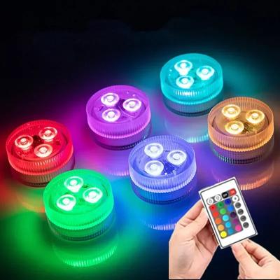 Светодиодный светильник для бассейна с дистанционным управлением RGB для дайвинга, 3-светодиодный подводный светильник, портативный, работающий от батареек, для вазы, аквариума