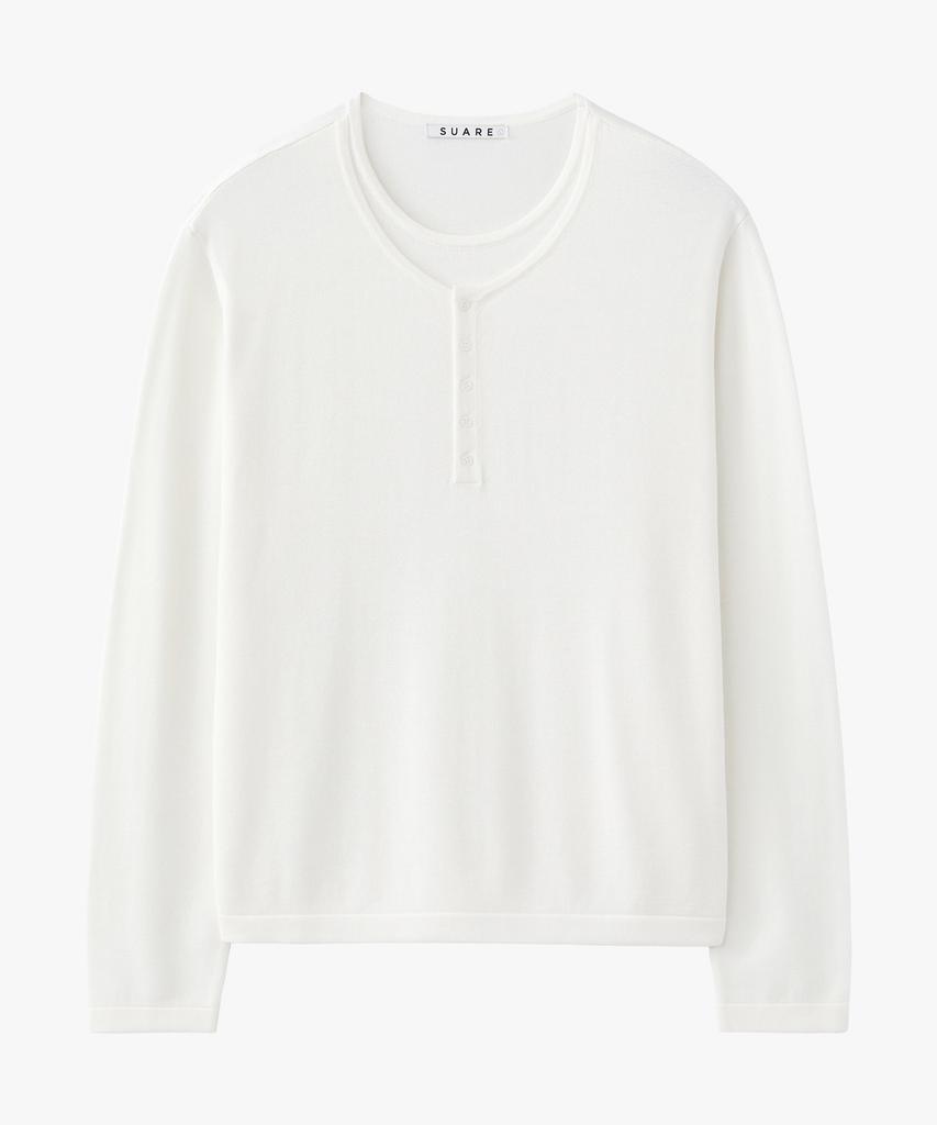 SUARE Cotton Modal Layered Henley Neck Knit - 5 Colors