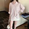 Weisong Clothing Весна 1116 Женская одежда Корейская Свободная С длинным рукавом Розовая в полоску Рубашка Женский Хлопковый Кардиган Топ