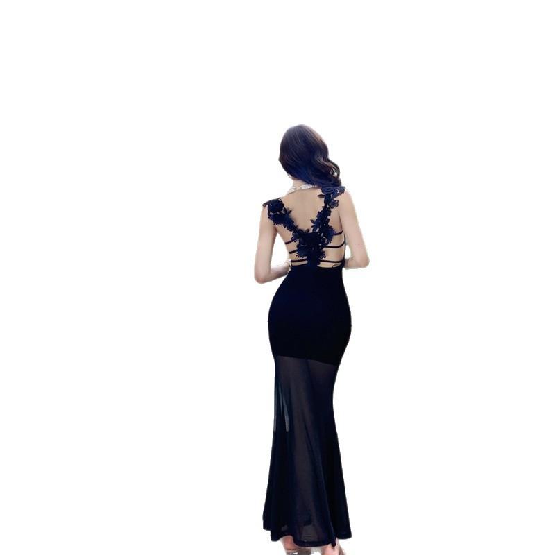 Sexy backless black suspender dress women's summer design sense royal sister pure desire temperament dress hip wrap long skirt