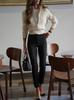 Women's Zip Up Knit Cardigan Stand Collar Cable Knit Long Sleeve Loose Sweater Casual Elegant Top