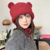 Japanese Cute Bear Ear Wool Hat for Women In Autumn and Winter New Warm Knitted Hat Showing Face Small Neck and Ear Protection Hat
