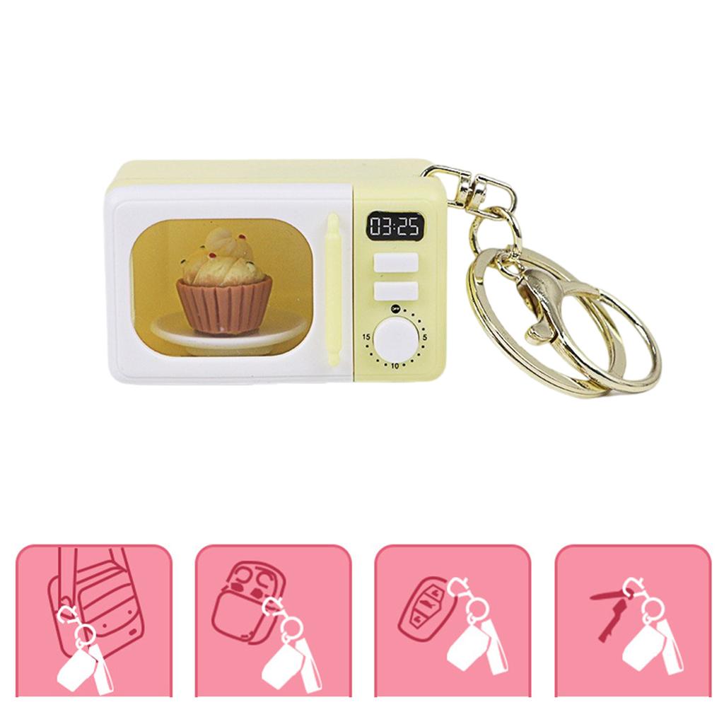 Creative Microwave Keychain Interactive Children's Toy with LED Light Sound Effects Gold Lobster Clasp for Kids Adults