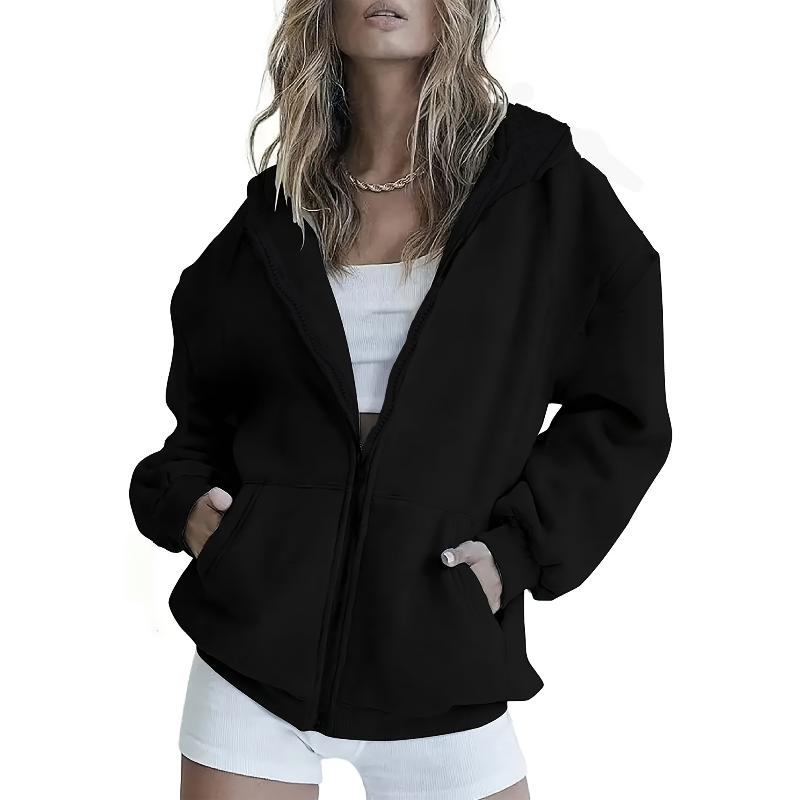 Solid Color Women's Hoodie Coat, Loose Fit & Soft Comfortable, Ideal for Casual Outing
