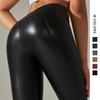 Tooxika New Style Bright Leather Stitching Leather Pants Sexy Elastic Tight High Waist Nine-point Trousers