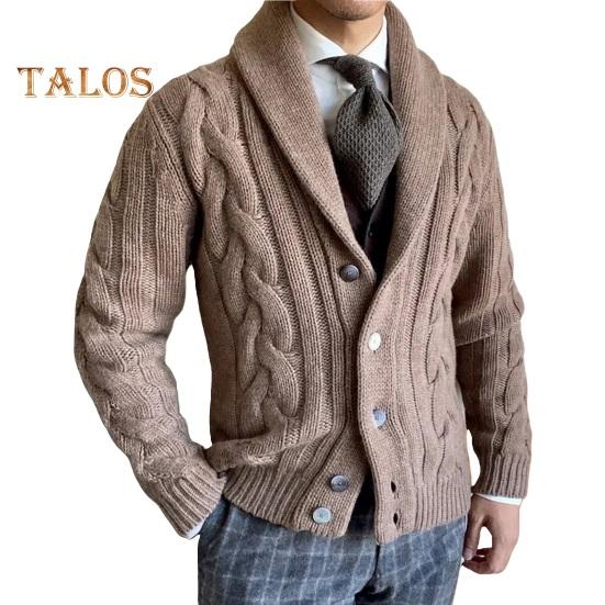 Мужской свитер кардиган с лацканами, длинный рукав, застежка на пуговицы, однотонное трикотажное пальто свободного кроя, повседневная верхняя одежда