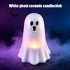 Ghost Shaped Light Decor Ceramic Hollow Night Light Cute Halloween LED Glow White Figurine Lamp Ceramics for Holiday Party Decoration Desktop