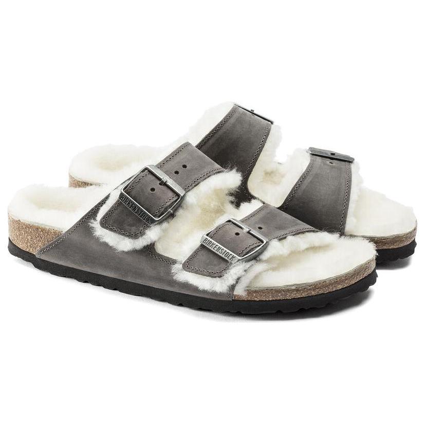 Birkenstock Arizona Shearling Waxy Leather Oiled 'Iron' 1021067