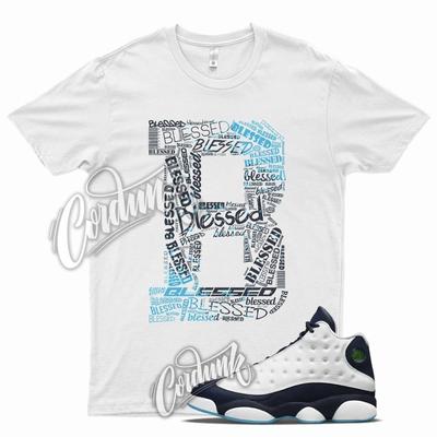 Белая футболка BLESSED для J1 13 Obsidian Powder Blue Carolina Navy UNC Chill