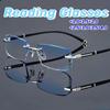 Square Diamond Cutting Reading Glasses Unisex Blue Light Blocking Frameless Presbyopia Women Trendy Rimless Far Sight Eyeglasses
