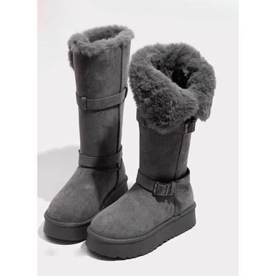 Длинные зимние сапоги для женщин, Новые флисовые ботинки на толстой подошве с увеличением высоты, Утепленные ботинки, Хлопковые ботинки