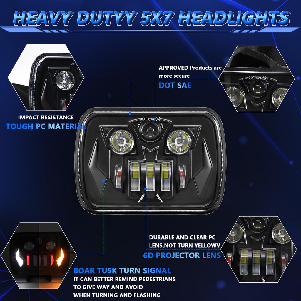 7 Inch LED Headlight Square Headlamp High Low Beam DRL Turn Signal Lamp for Off Road Vehicle