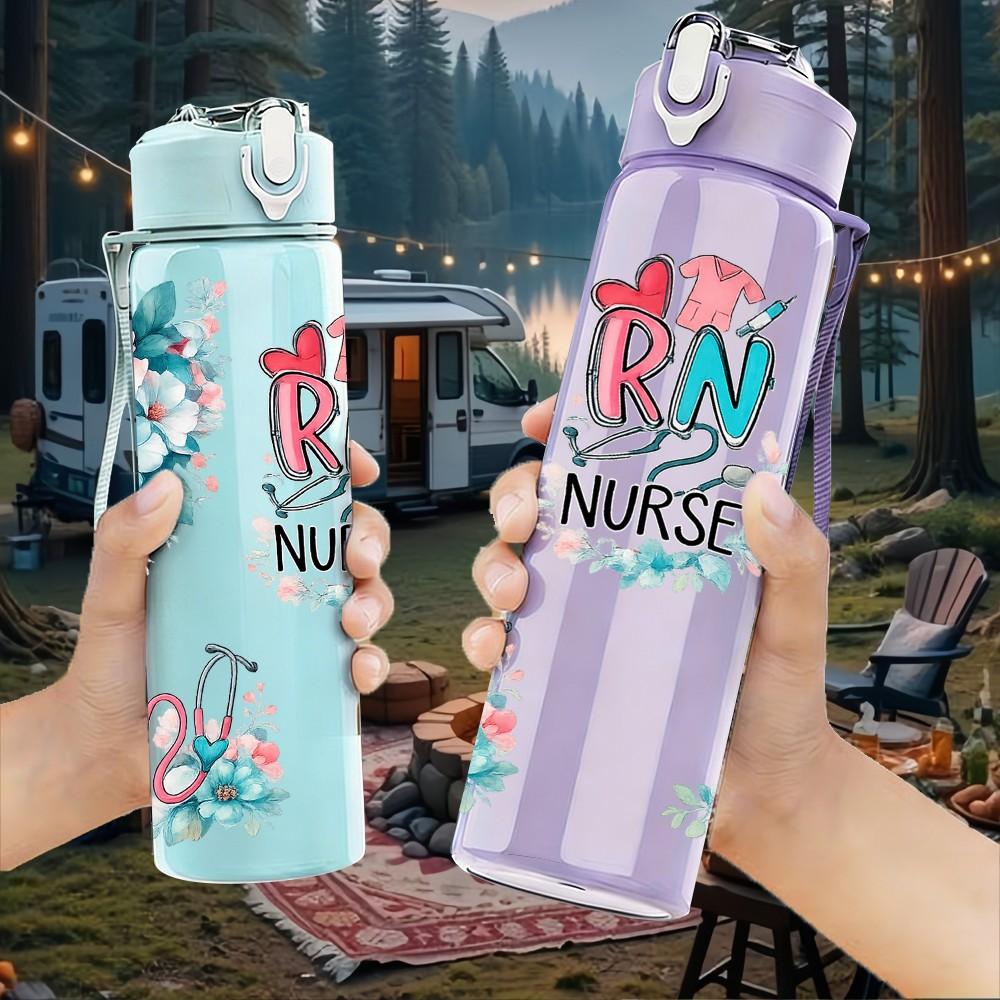 1PC Cowgirl Hat Rose Western Theme Print 750ml Color Plastic Sports Water Bottle Leakproof Flip Straw Lid Suitable for Sports Office Home Use