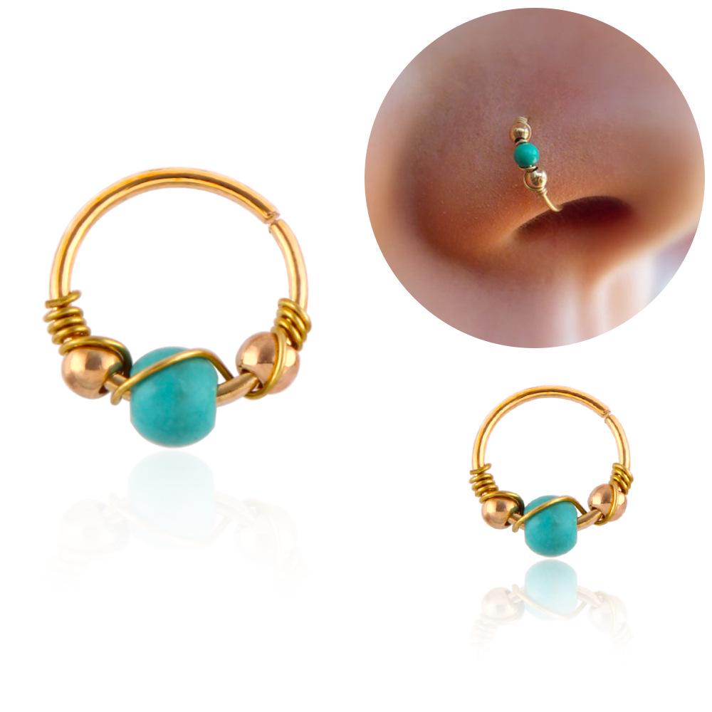 Turquoise Wire Nose Ring & Stud Ear Bone Ornaments - Body Piercing Jewelry