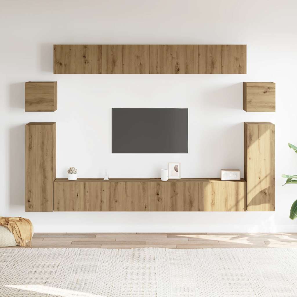8 piece wall mounted TV cabinet set Artisan Oak finish engineered wood