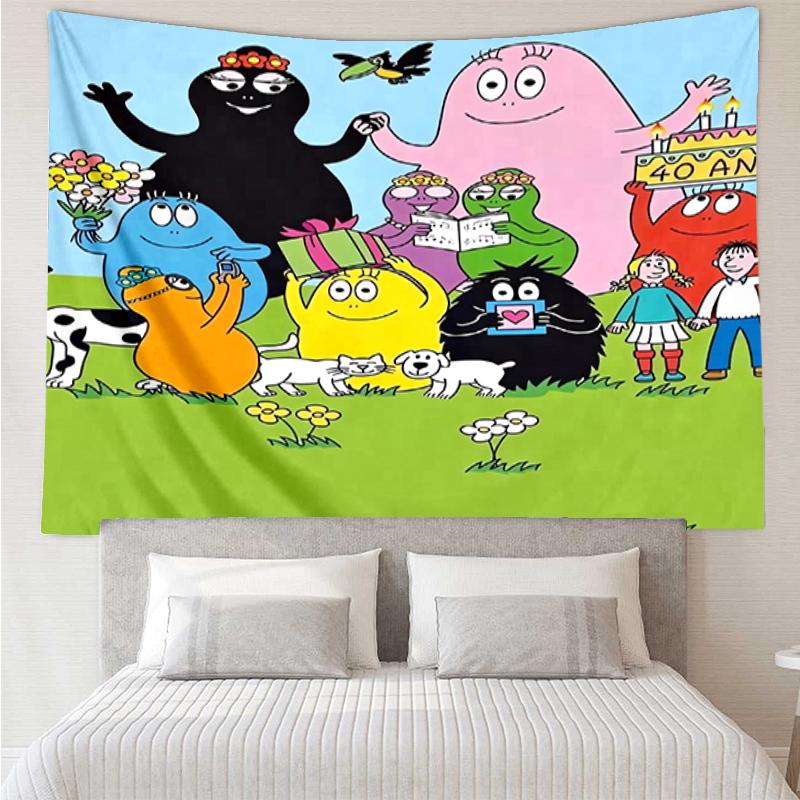 Barbapapa Print Tapestry, Backdrop, Easy Setup, Ideal for Bedroom, Office & Living Room, with Aesthetic Wall Hanging Decor.