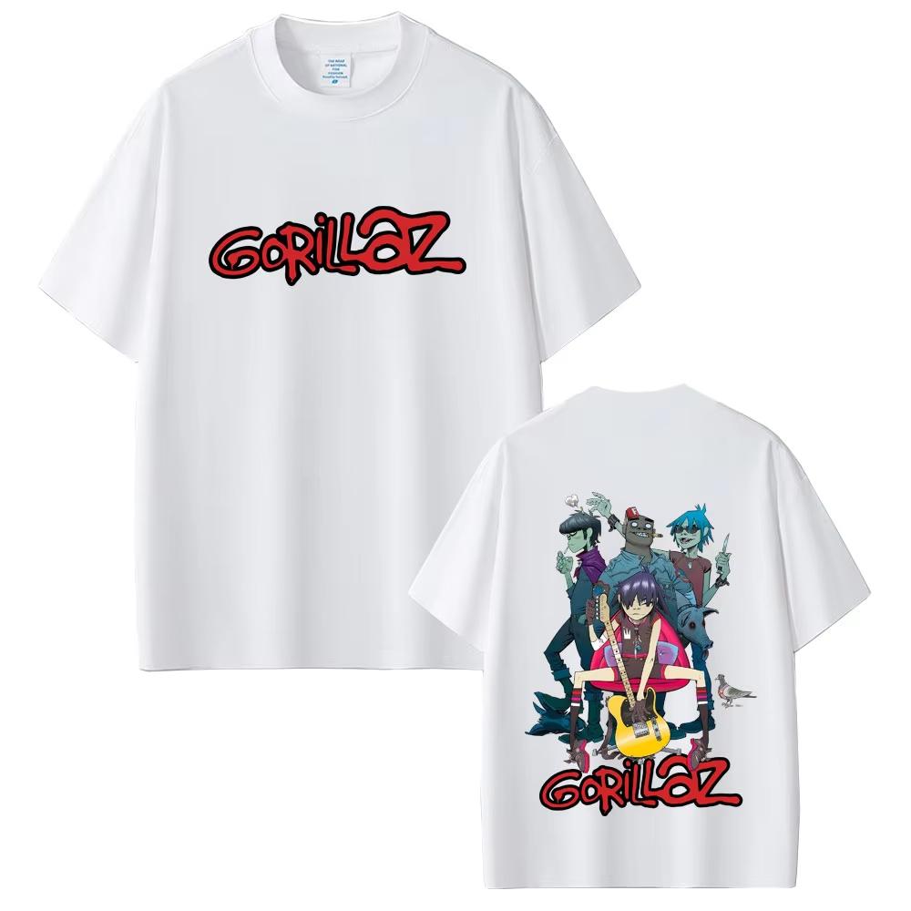 Gorillaz Рок-группа Готический Поп-музыка Хлопковая Футболка Круглый Вырез Высокое Качество