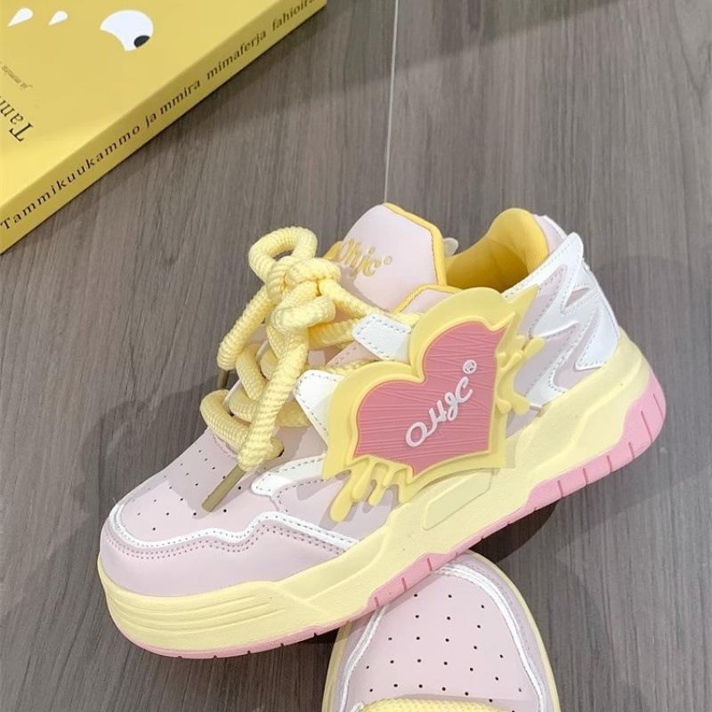 Increase Smog Powder Board Shoes for Women's Autumn Students Versatile Casual Shoes Niche Increase Height Women's Shoes Cream Bread Shoes for Women