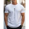 Men's Summer 100 Cotton Fashionable Casual Loose Large Cross and Jesus Letter Printed Sports Round Neck Short Sleeve T-shirt Top