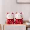 4-дюймовый красный керамический кот, украшение, фарфоровая кошка удачи, благословение, Манеки-нэко, настольное украшение, статуэтка
